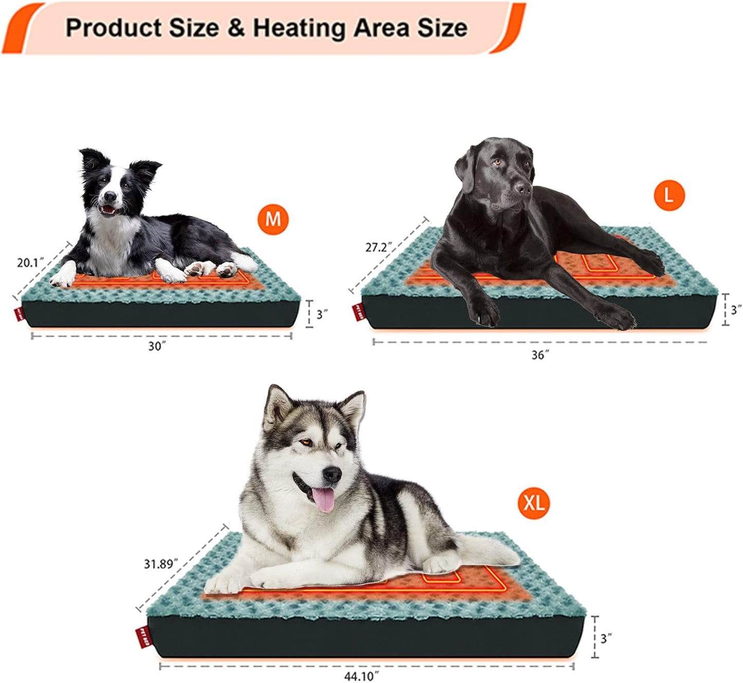 Heated Dog Bed with12V~24V Safe Voltage, Electric Heating Arthritis Orthopedic Dog Bed with Thickened Memory Foam, Heated Pet Bed with Waterproof Cover for Medium Dogs, Large Dogs (Large)