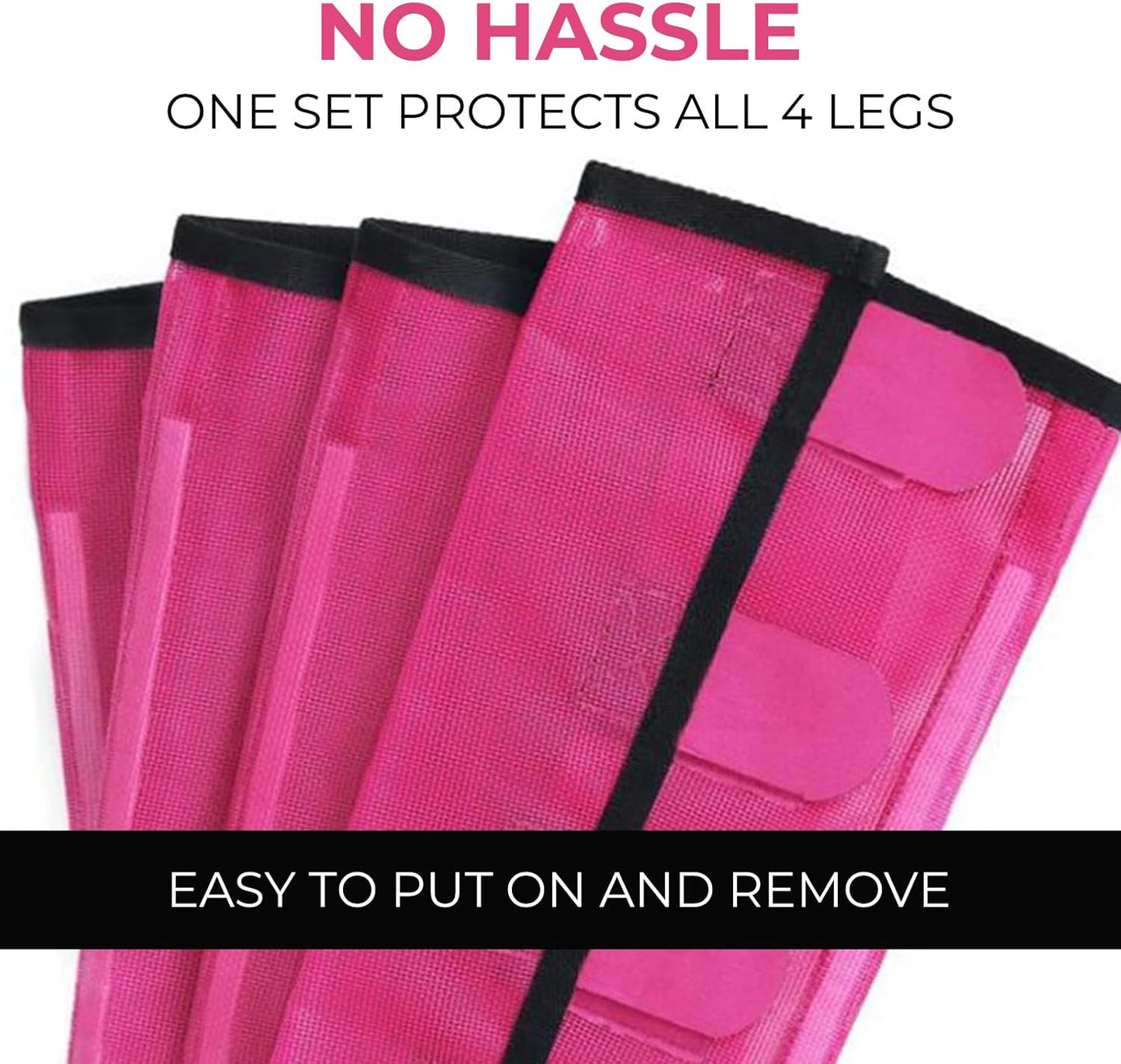 Mesh Horse Fly Boots Set of 4,Adjustable and Universal Loose Fitting & Non-Slip Horse Fly Leggings for Horses,Reduce Stressful Stomping (Pink)