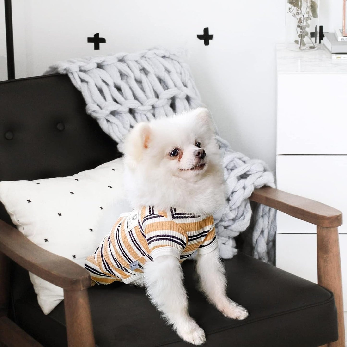 TONY HOBY Male Dog Pajamas, 4 Legged Dog Jumpsuit with Brown Stripe, Dogs Shirt for Small Medium Dogs (Brown, Boy, S)