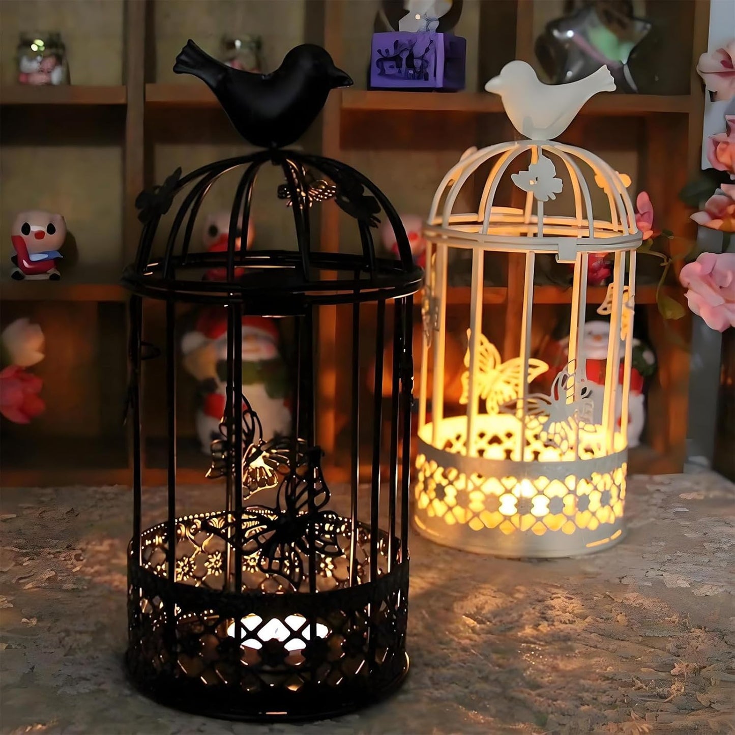 Vintage Decorative Bird Cage,Metal Black Bird Cage Decor for Candelabros para Centros De Mesa & Lanterns Decorative Indoor Suitable Wedding Party, Dining Table,Fireplace Metal Lantern&Bird Cage Decor