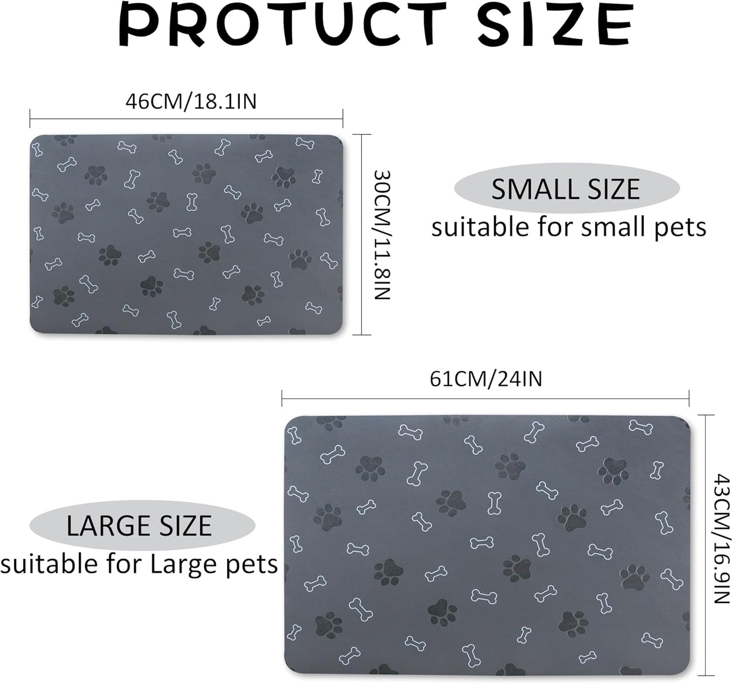 Pet Cat Dog Food Mat Non Slip Mat for Dog Water Bowl Mat Quick Dry Absorbent Cat Feeding Mat, 18.1 * 11.8 in, Brown