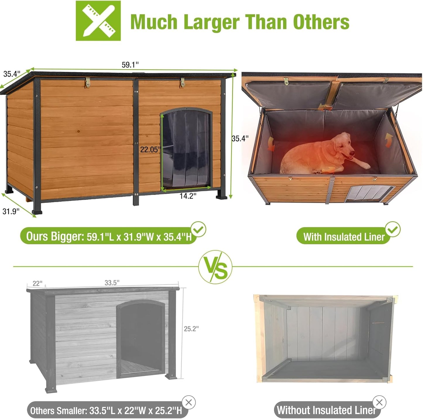 GUTINNEEN Dog House Insulated Outdoor Dog Kennel with Liner for Winter Extra Large