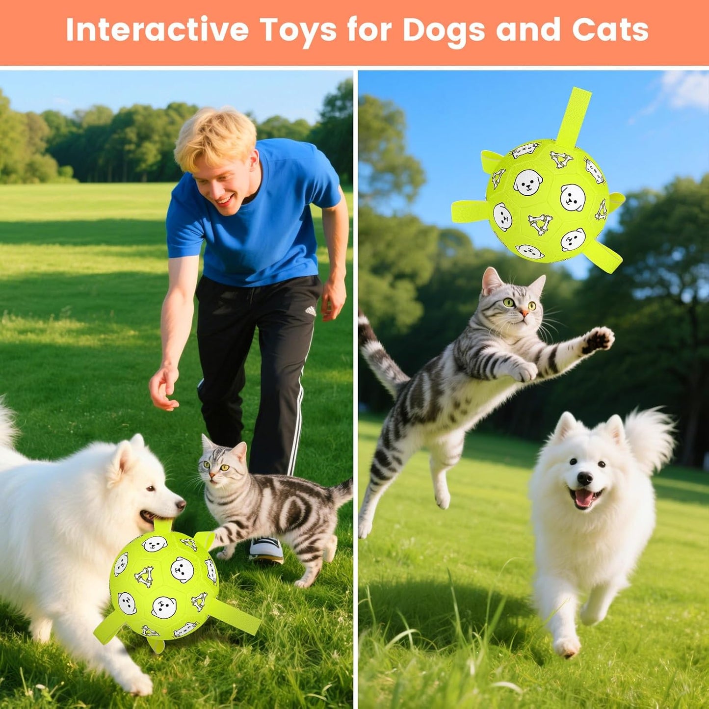 Dog Toys, Durable Dog Soccer Ball with Straps, Interactive Dog Toys, Water Fetch Ball for Tug of War, Puppy Toys for Indoor/Outdoor – Fun Dog Birthday Gift for Small & Medium Dogs, 6 Inch