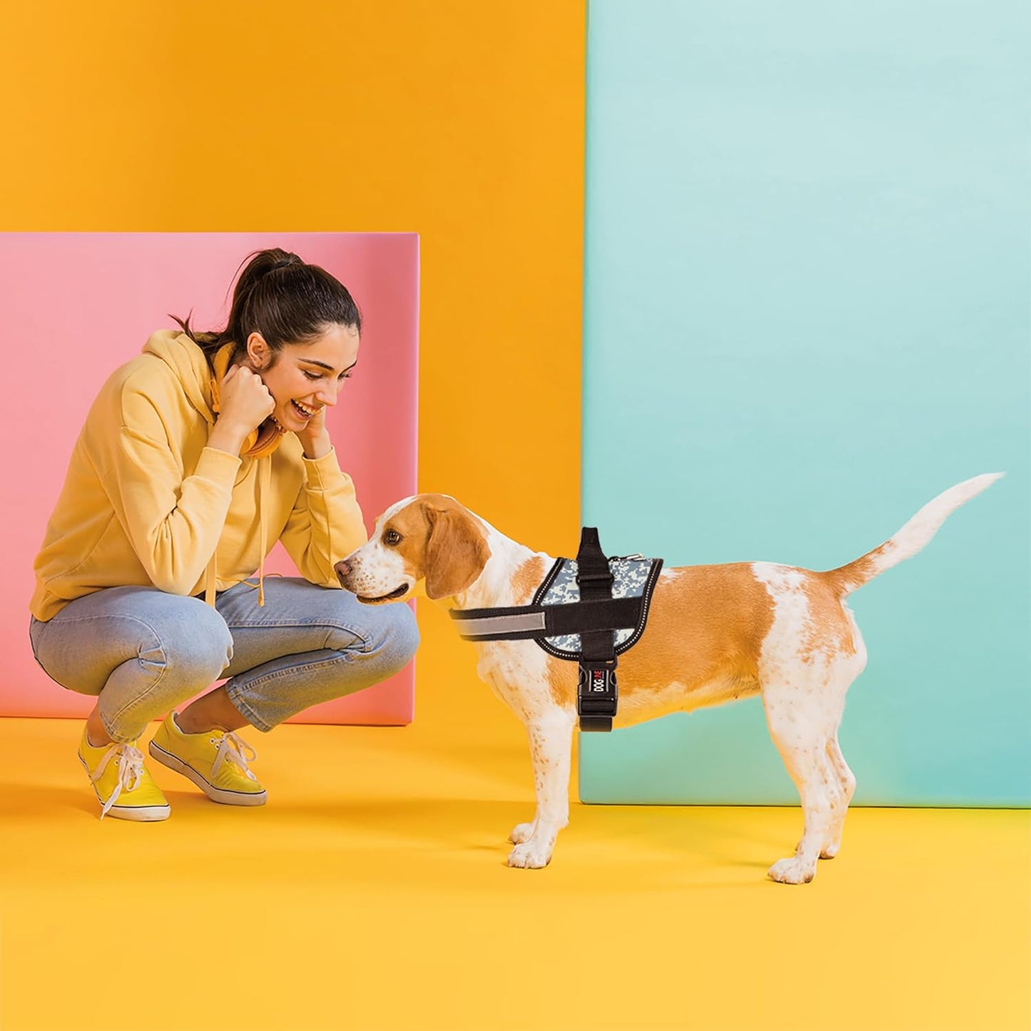 Dogline Dog Harness, Reflective No-Pull Adjustable Vest with Handle for Walking, Training, Breathable, No - Choke Harness for Small, Medium or Large Dogs Room for Patches Girth 33"-46" in Urban Camo