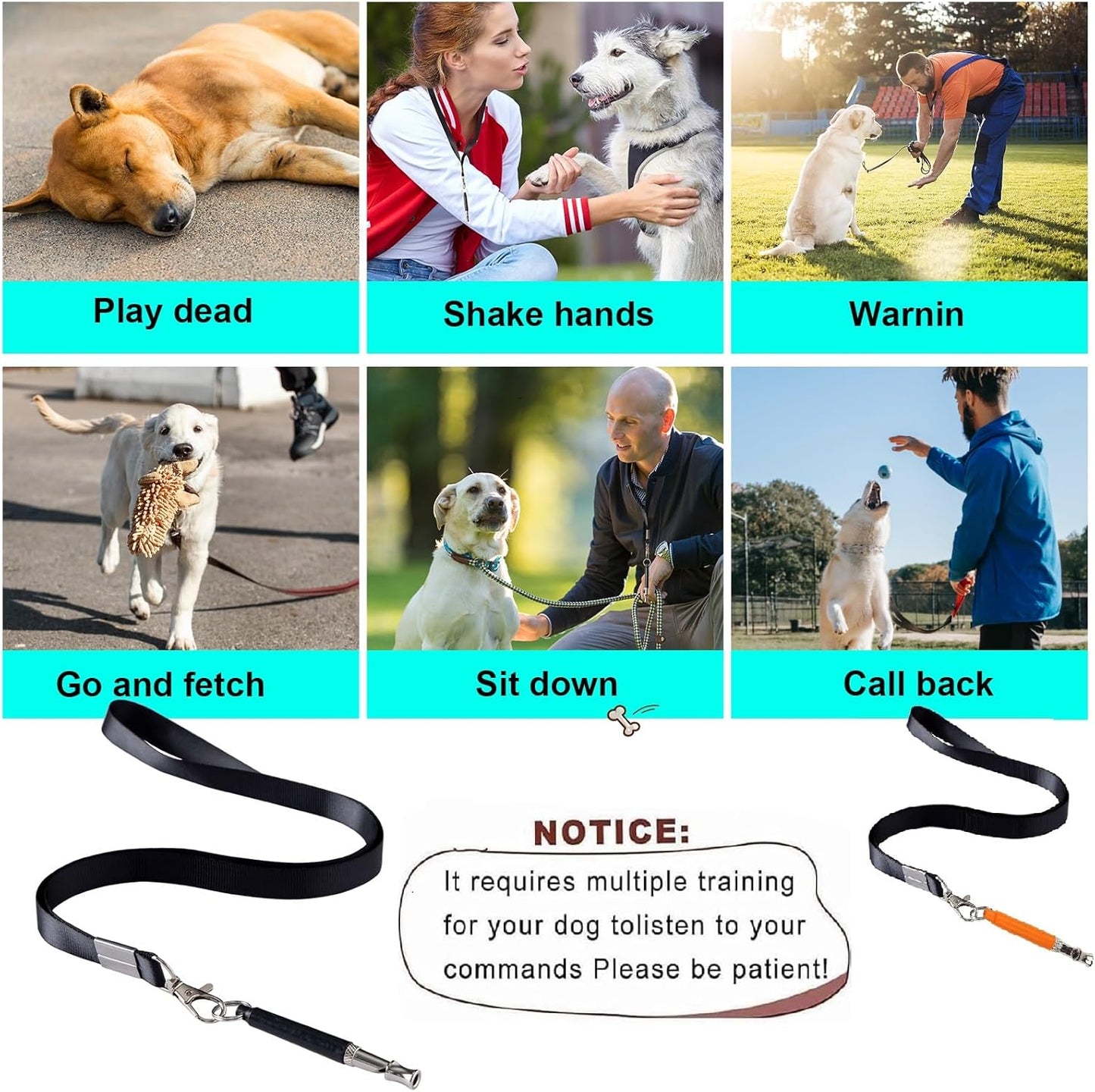 3 PCS Dog Whistles Set, Adjustable Recall Dog Training Whistle Silent Dog Whistle to Stop Barking with Lanyard,Dog Clicker(Black)