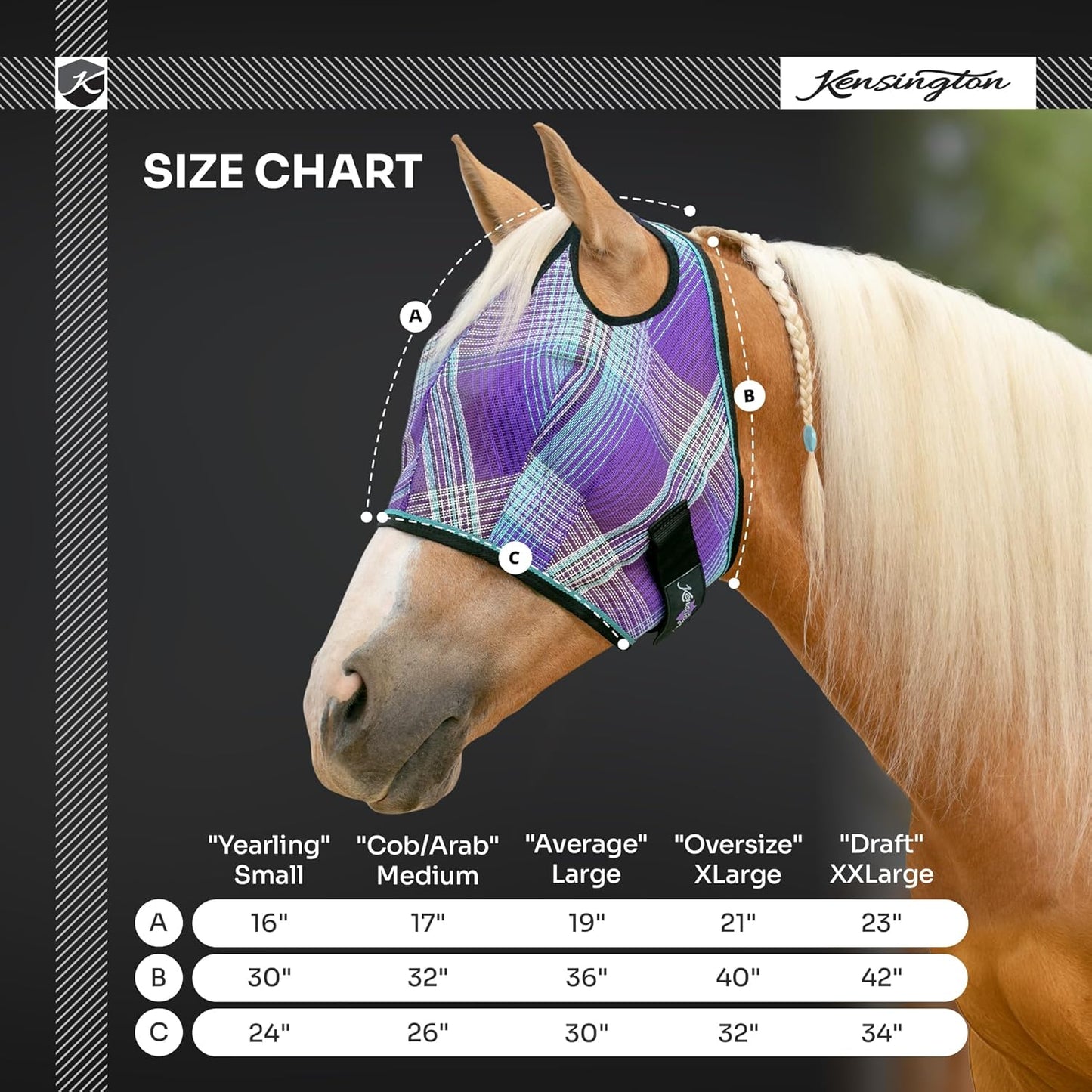 Kensington UV Horse Fly Mask with Web Trim - Protective Mask with Dual Ear Opening & Forelock Freedom - Medium, Desert Sand