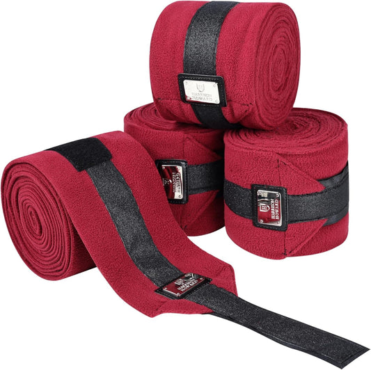 Harrison Howard Horse Polo Wraps Upgrade with Bling Leg Wraps for Horses 4-Pack Fleece Leg Wraps Stable Supplies Burgundy M