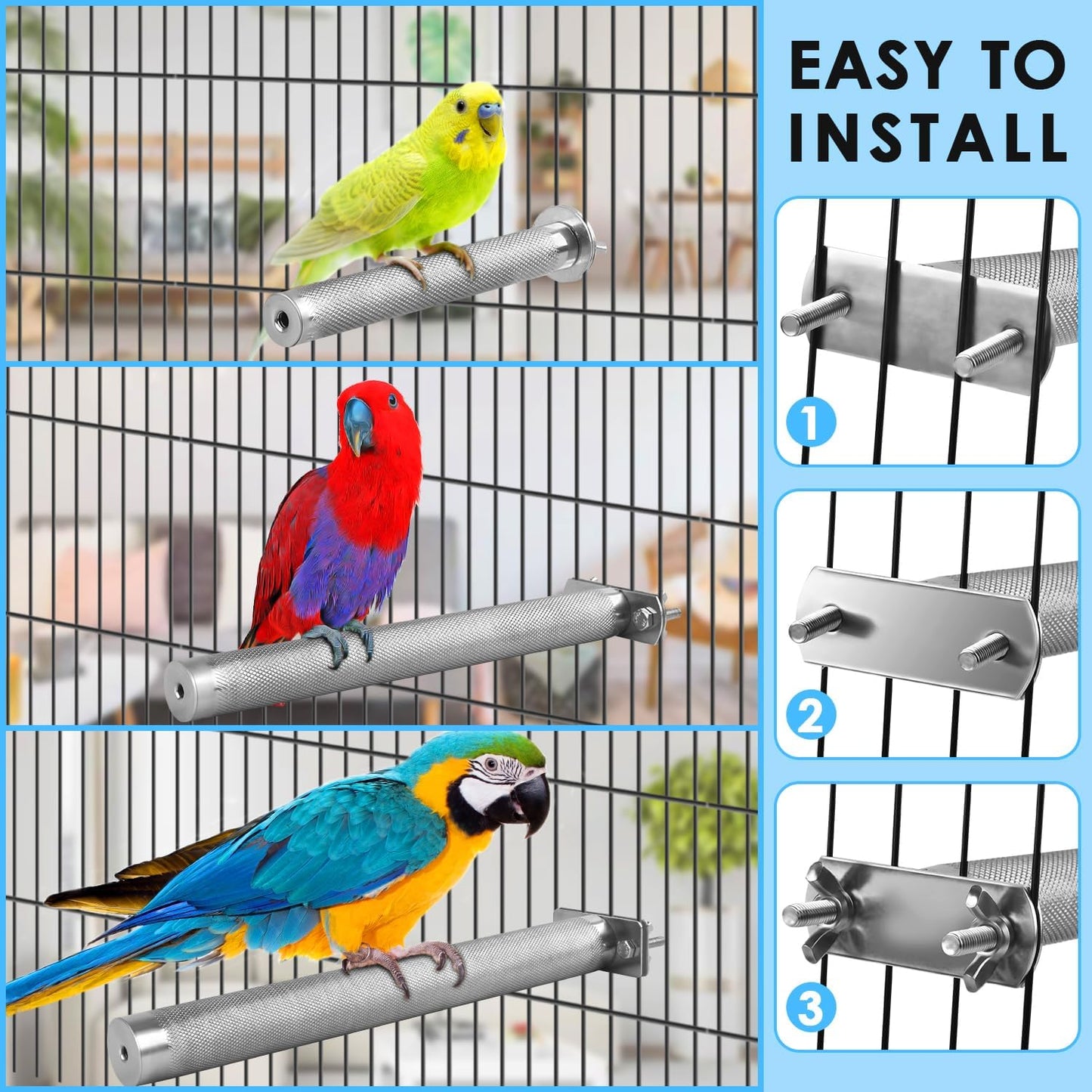 KATUMO Conure Perch - Stainless Steel Bird Stand Rough-surfaced Branch for Small Birds (6 x 0.7 inch)