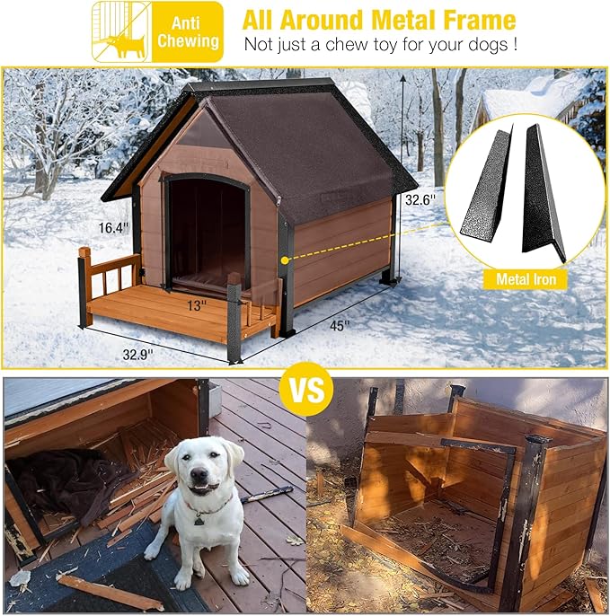 Dog House with Insulated Liner, Waterproof Dog Kennel for Small to Large Sized Dogs, Outdoor Doghouse 100% Insulated Puppy Shelter with Elevated Floor for Winter(Brown)