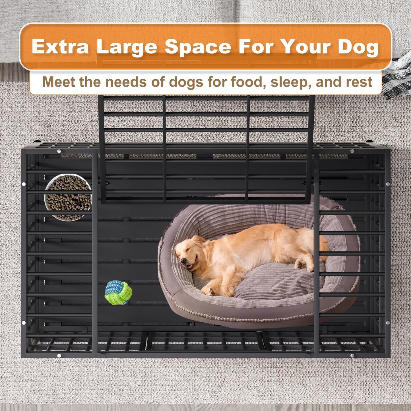 54 Inch Heavy Duty Dog Crate with Wheels,Indestructible Escape-Proof Dog Kennel with Locking Latch and Double Door,Extra Large XL XXL Crate Indoor for Large and Medium Dog with Removable Tray