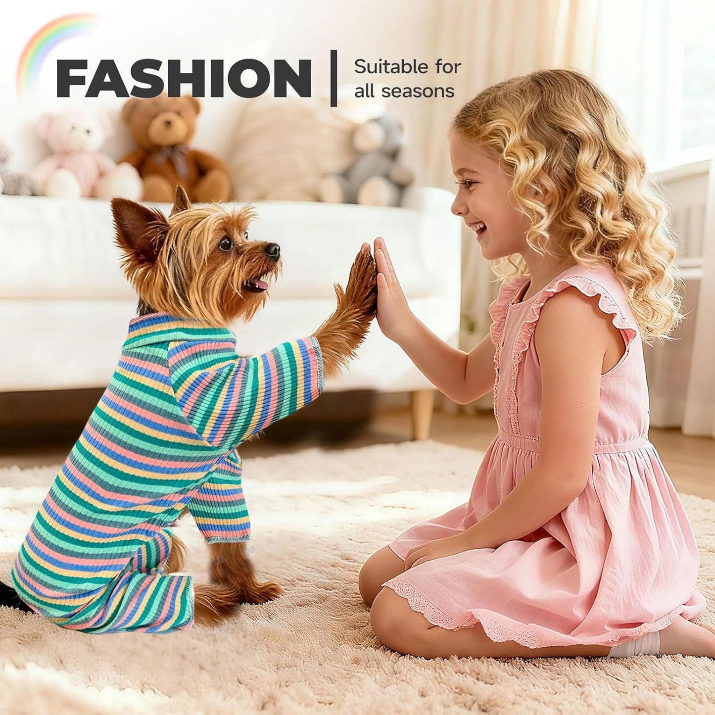 BAEJMJK Striped Dog Pajamas Stretchy Cute Four-Legged Boy Girl Dog Clothes with Sleeves Comfortable Dogs Jumpsuit Colorful Pet Puppy Outfits Apparel for Small Medium Dogs Cats(Green,X-Small)