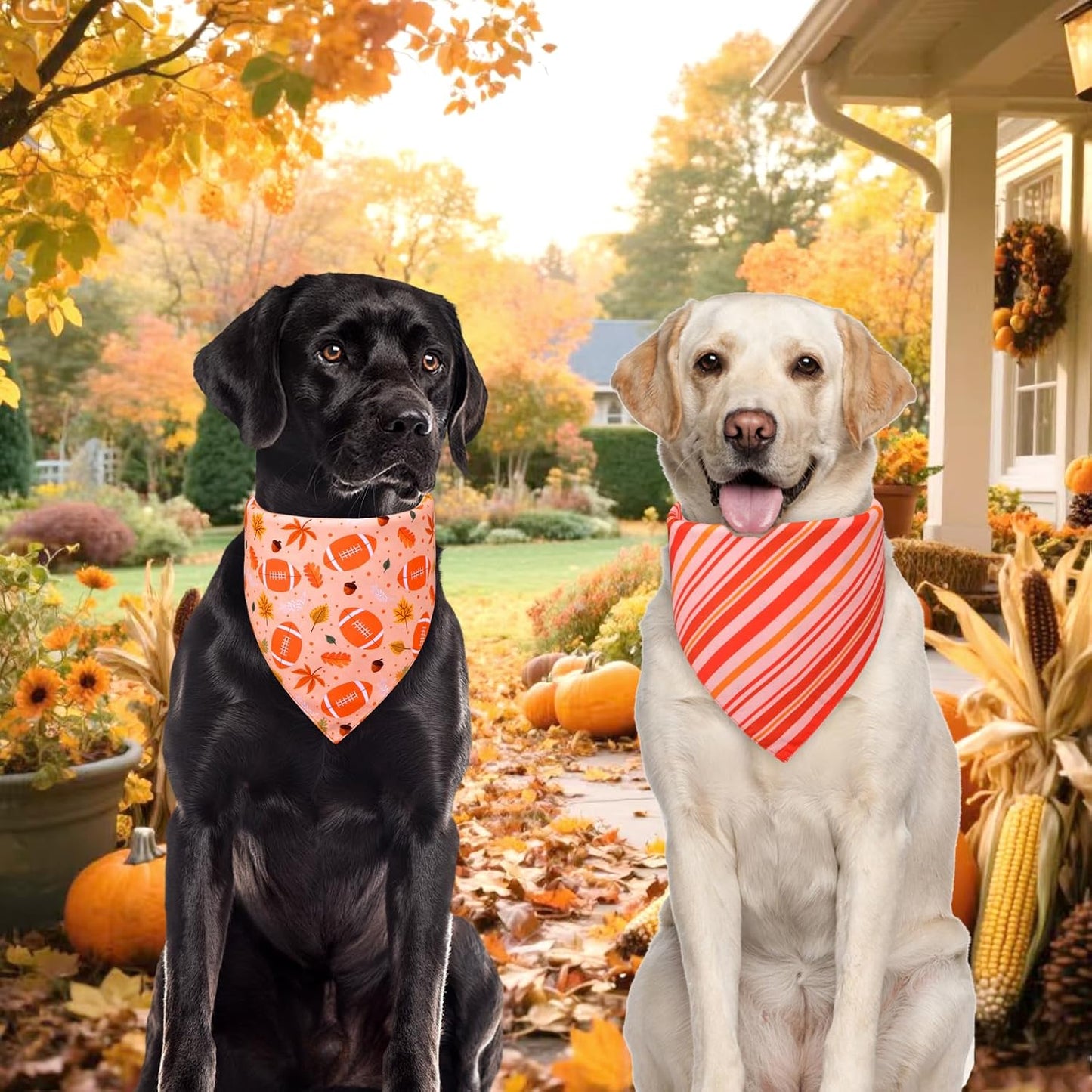 Thanksgiving Dog Bandanas Large 3PCS, 6 Pattern Fall Scarf for Boy and Girl, Pumpkin Leaves Rugby Triangle Reversible Bibs Breed for Puppy Pets