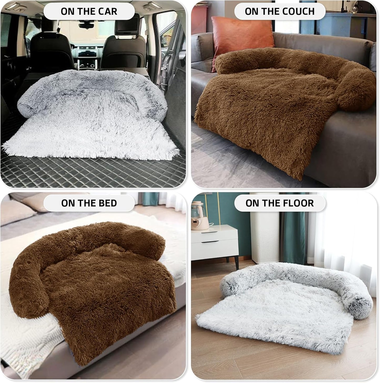 GGIB Calming Dog Bed Fluffy Plush Dog Mat for Furniture Protector with Removable Washable Cover for Large Medium Small Dogs and Cats (Large, Brown)