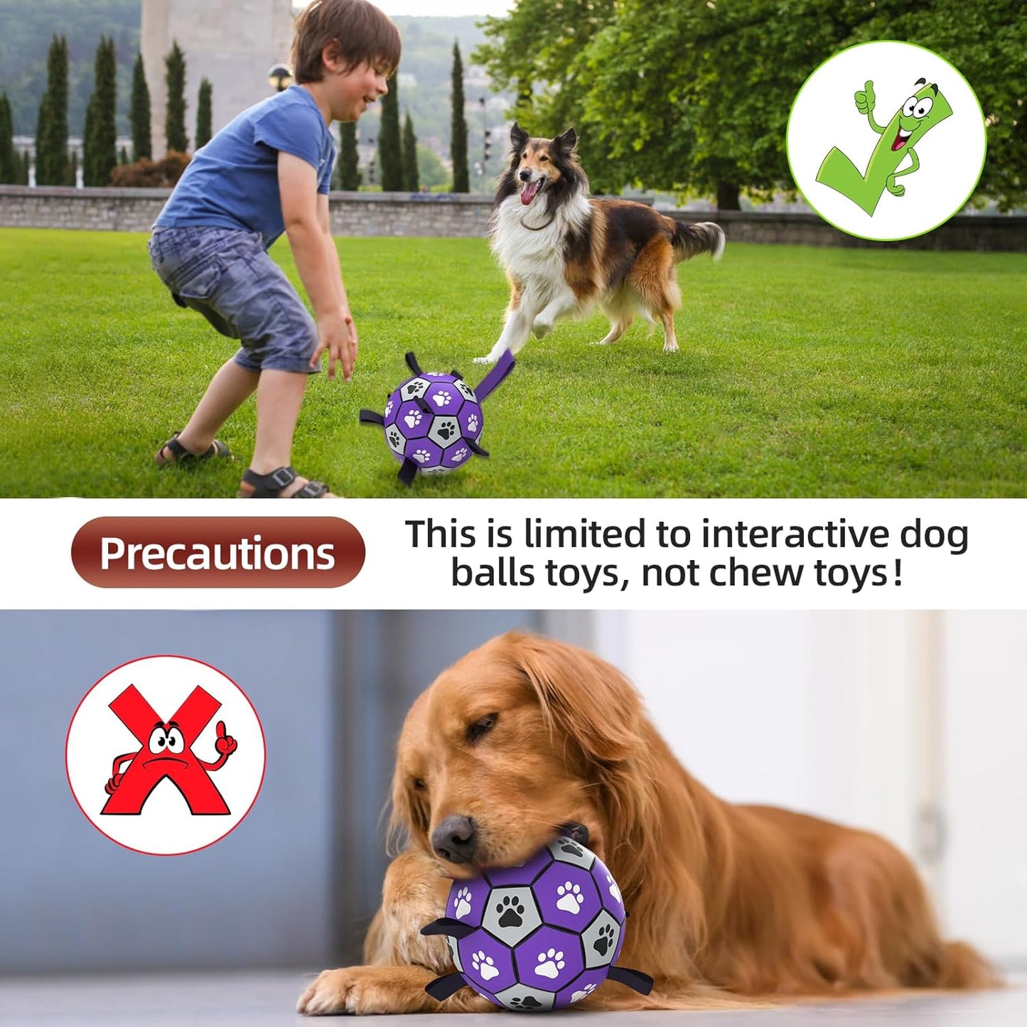 QDAN Dog Toys Soccer Ball with Straps - Dog Water Toy, Puppy Birthday Gifts, Durable Dog Balls for Small Medium Dogs (6 Inch)