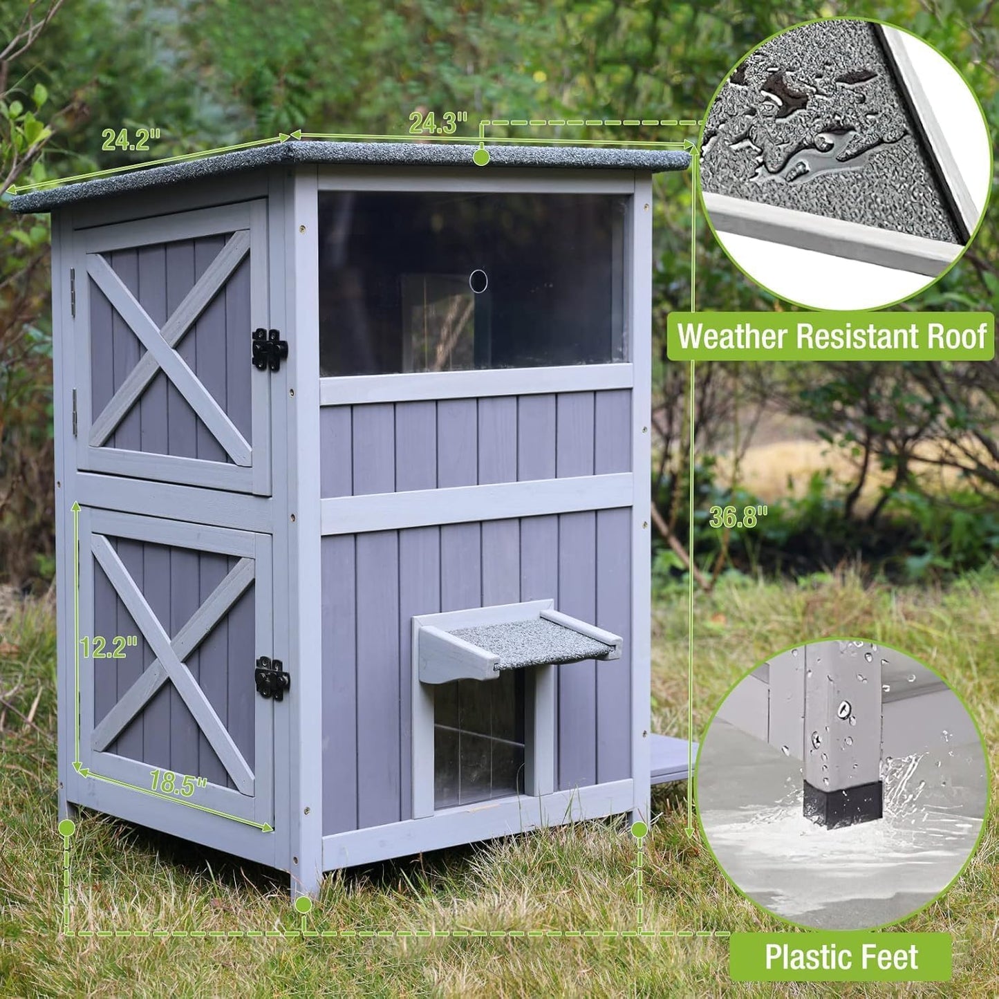 GUTINNEEN Outdoor Cat House Weatheproof Feral Cat Shelter Wooden Cat Condo for Winter with Escape Doors(AIR14)