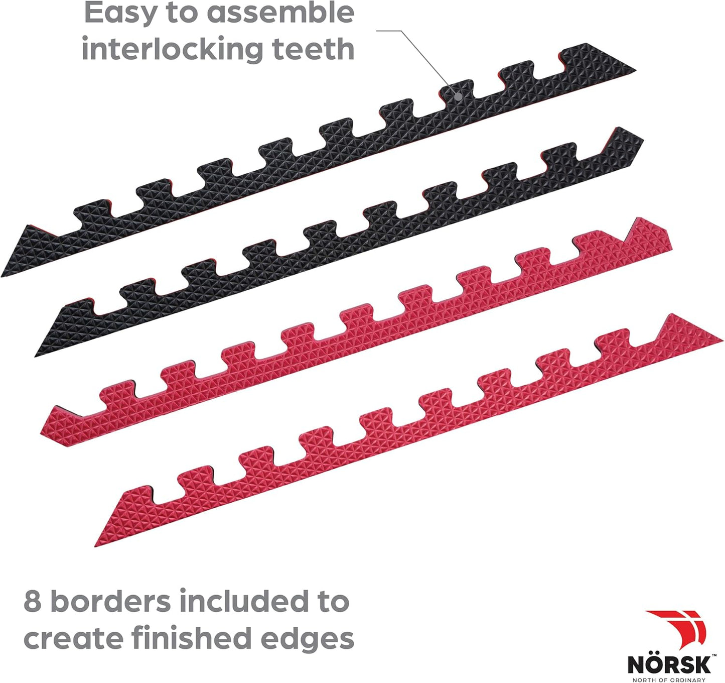 Norsk Reversible Gym Exercise Mats 3/4" Thick EVA Interlocking Foam Tiles, Perfect Home Gym Flooring, 36 Tiles & 72 Trim Pieces, 144 Sq. Ft. Reversible, Red/Black