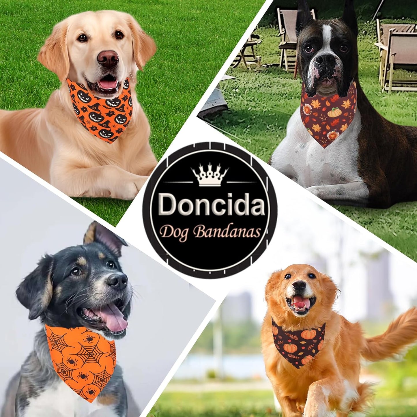 Doncida Halloween Dog Bandana and Thanksgiving Christmas Dog Bandanas 3 Pack, 6 Pattern Reversible Triangle Scarf for Large and X-Large Dogs, Premium Durable Fabric Bibs for Pets (X-Large)