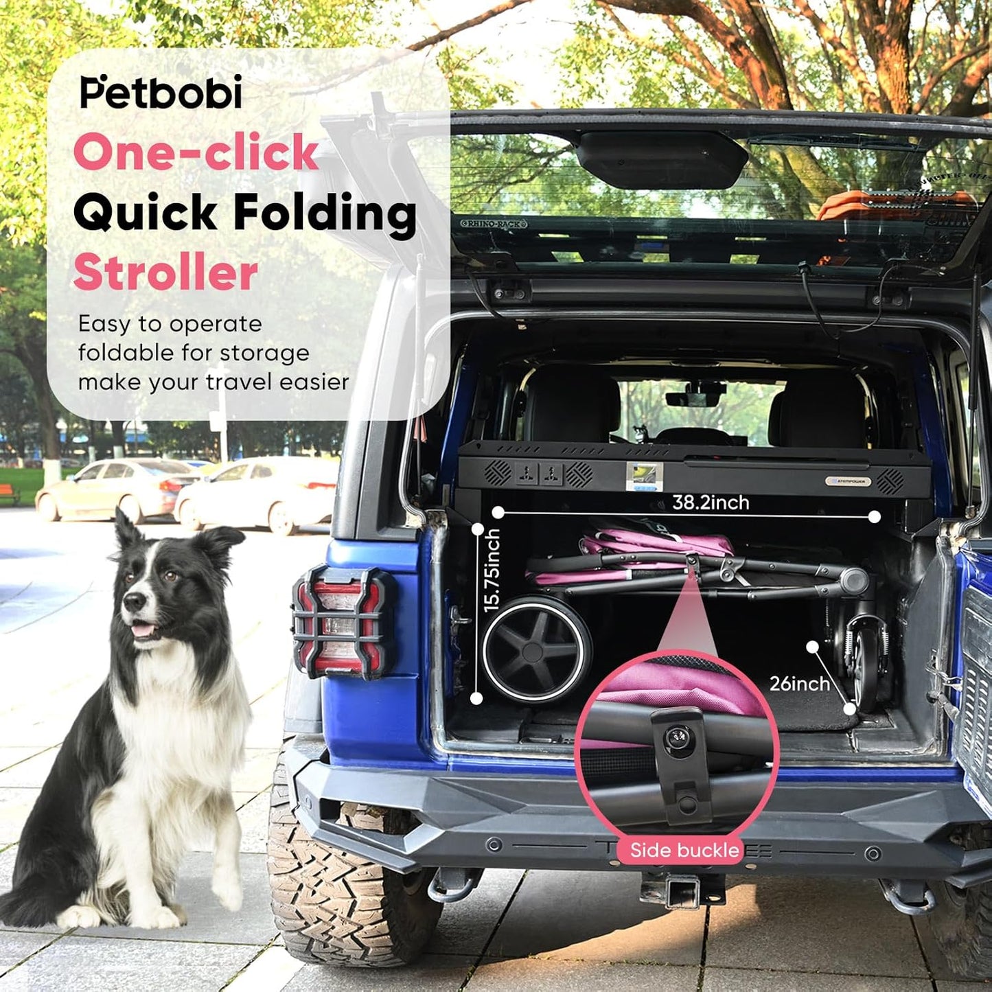 Petbobi Dog Stroller for Medium Dogs - Easy Fold Dual Entry Pet Stroller with One-Foot Brake, All Terrain Wagon Cart with Large Air Mesh, Ideal for Large Senior Pets up to 80 lbs, Pink