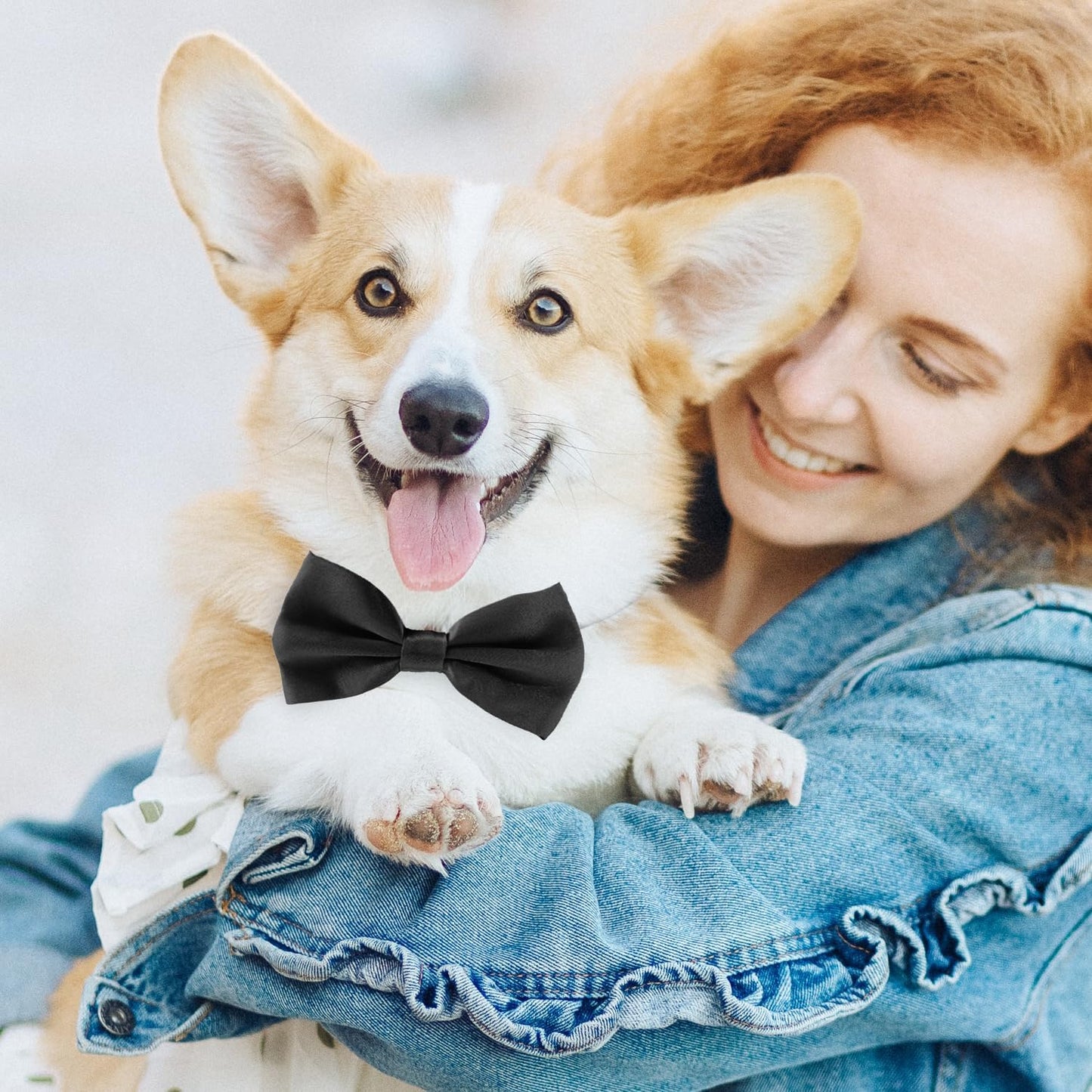 Black Dog Bow Tie, KOOLMOX Adjustable Bow Tie Dog Collar for Medium and Large Dogs Cats Pets Wedding Birthday Graduation Holiday Grooming Cosutmes