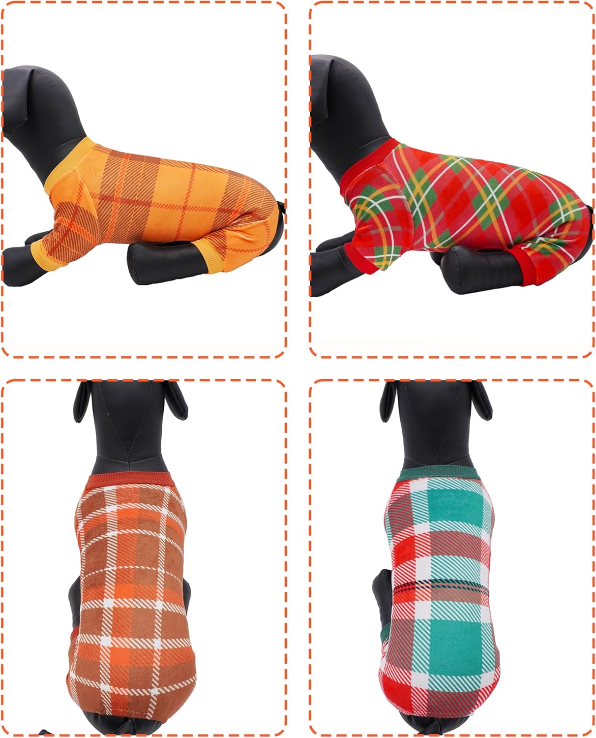 PET SHOW 4 Pack Small Dog Pajamas Holiday Dog Clothes for Medium Dogs Girl Boy Soft Stretchy PJs Plaid Jumpsuit Puppy Cats Fall Onesies Christmas Outfits with Sleeve Pets Dachshund Costume(M, Plaid)