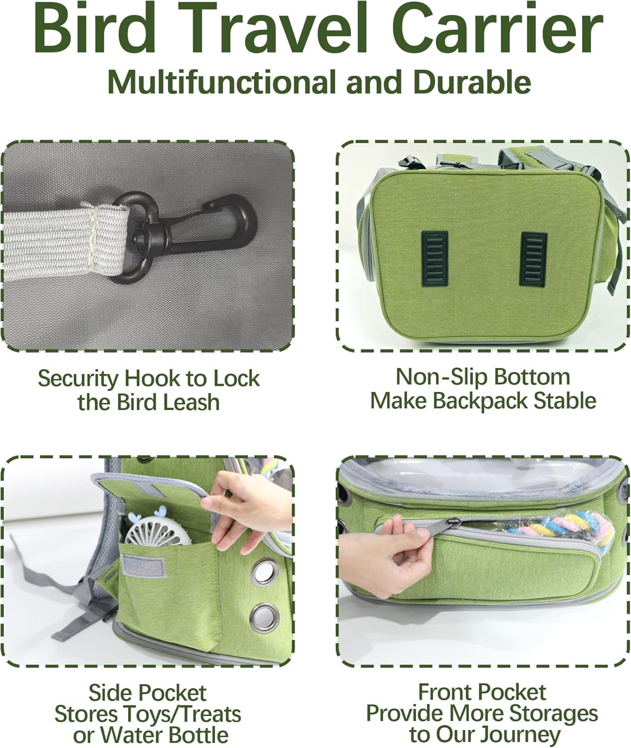 Bird Backpack Carrier Travel Cage with Perch, Tray &Food Cups for African Greys, Conures Parakeet Cockatiel Budgie,Small Animal Pet Carrier Bag for Vet Hiking Camping