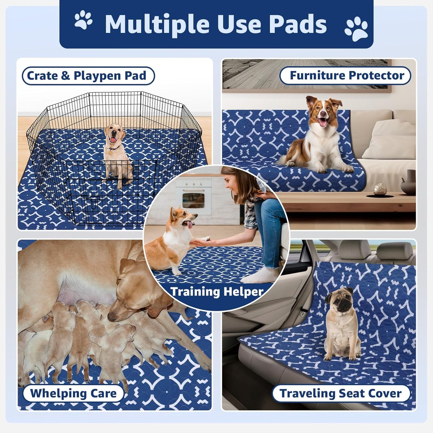 LOOBANI Washable Pee Pads for Dogs 31"x 36": 2 Pack Super Absorbent Reusable Puppy Pads Leakproof Whelping Pad Dog Playpen Mat, Waterproof Non-Slip Dog Training Pads for Floor, Crate, Potty
