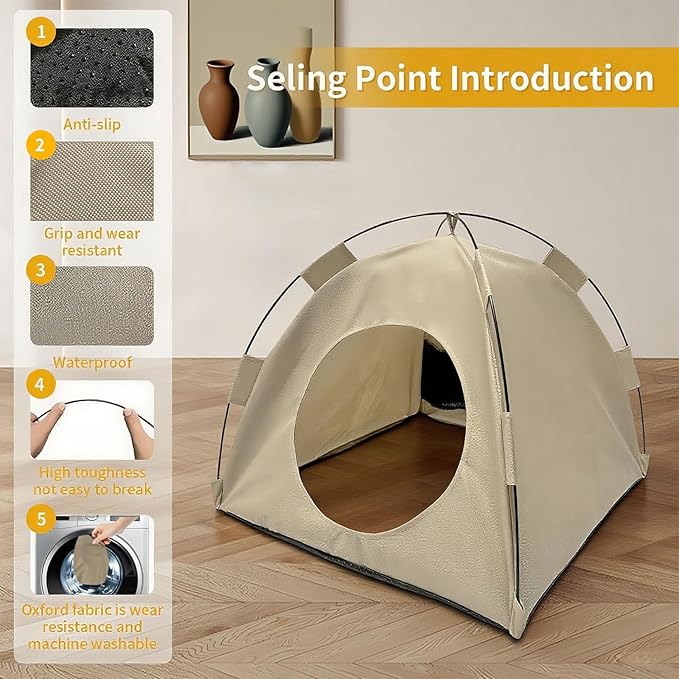 BreezyDen Pop-Up Pet Tent – Portable Hideaway for Cats & Small Dogs, Portable Indoor/Outdoor Pet Tent House with Mesh Window, Waterproof, Breathable, Scratch-Resistant, Fully Washable (Brown,M)