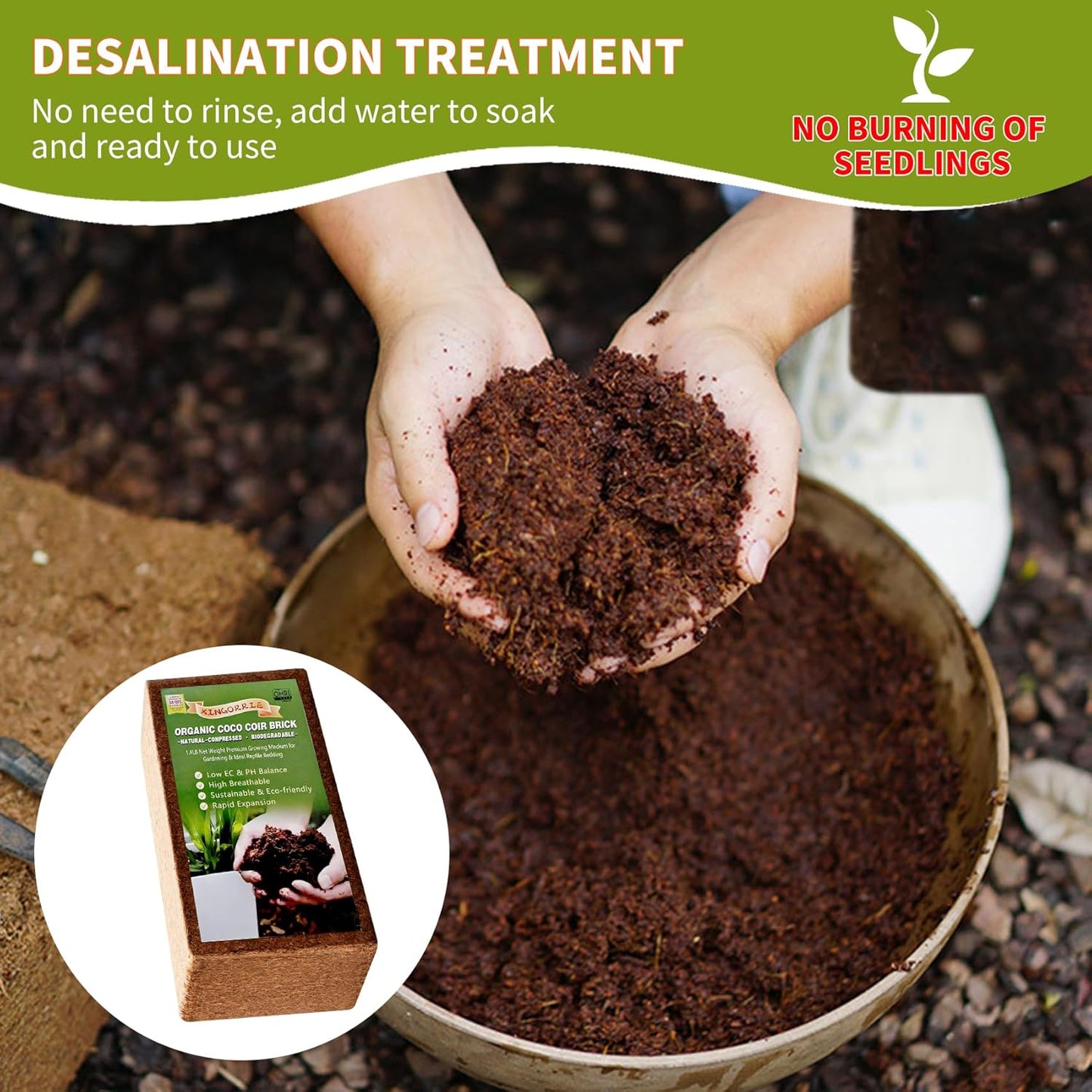 Coco Coir Brick for Plants- 1 Pack,1.4lbs 100% Organic Coconut Coir Soil Neutral pH, for Plant Growth and Root Developmentfor Growing Vegetables & Ideal Reptile Bedding (1)