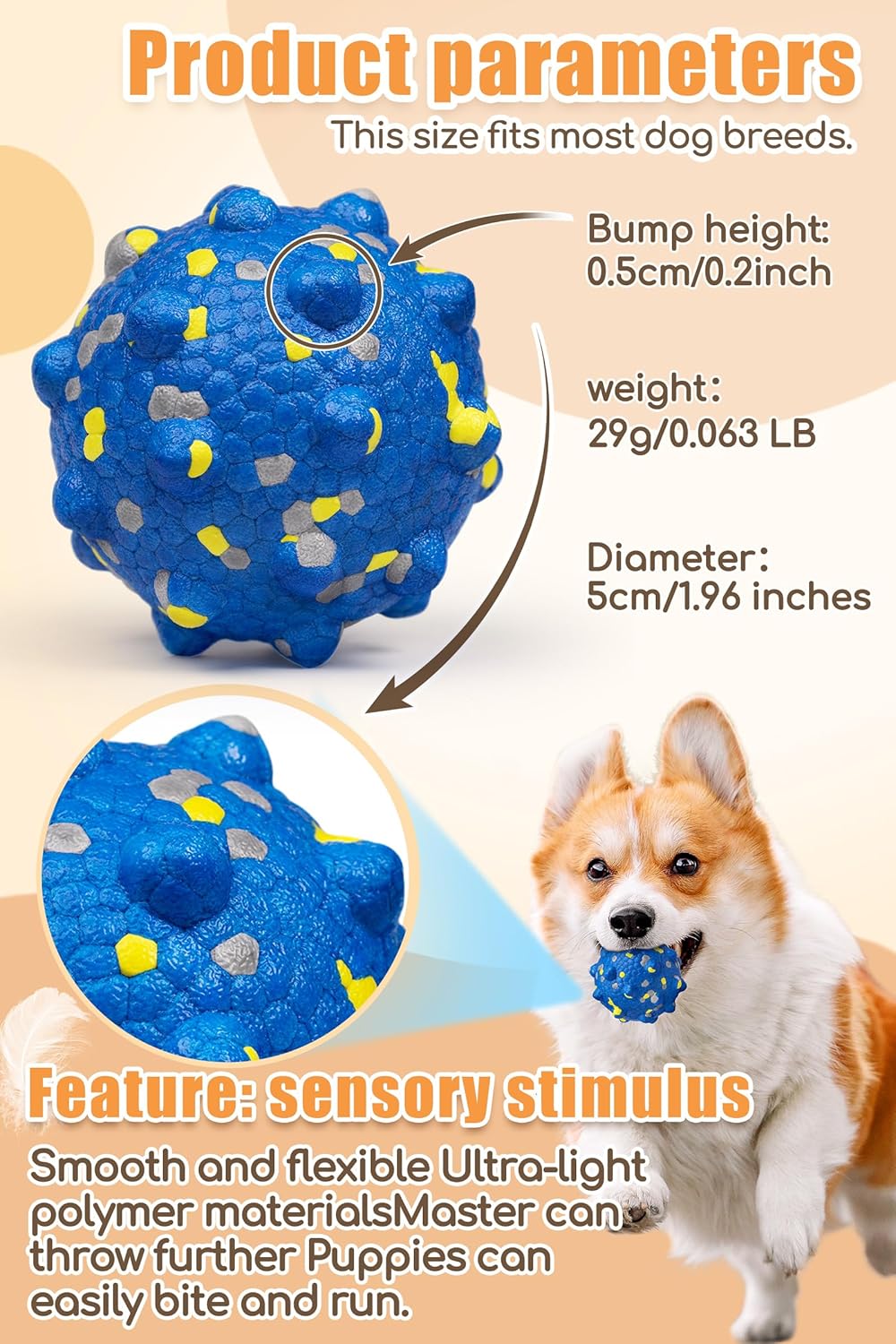 1.96'' Dog Balls for Dogs Aggressive Chewers Indestructible Tennis Durable Bouncy Interactive Dog Toy Balls for Fetch Game Floating Training(Blue Small)