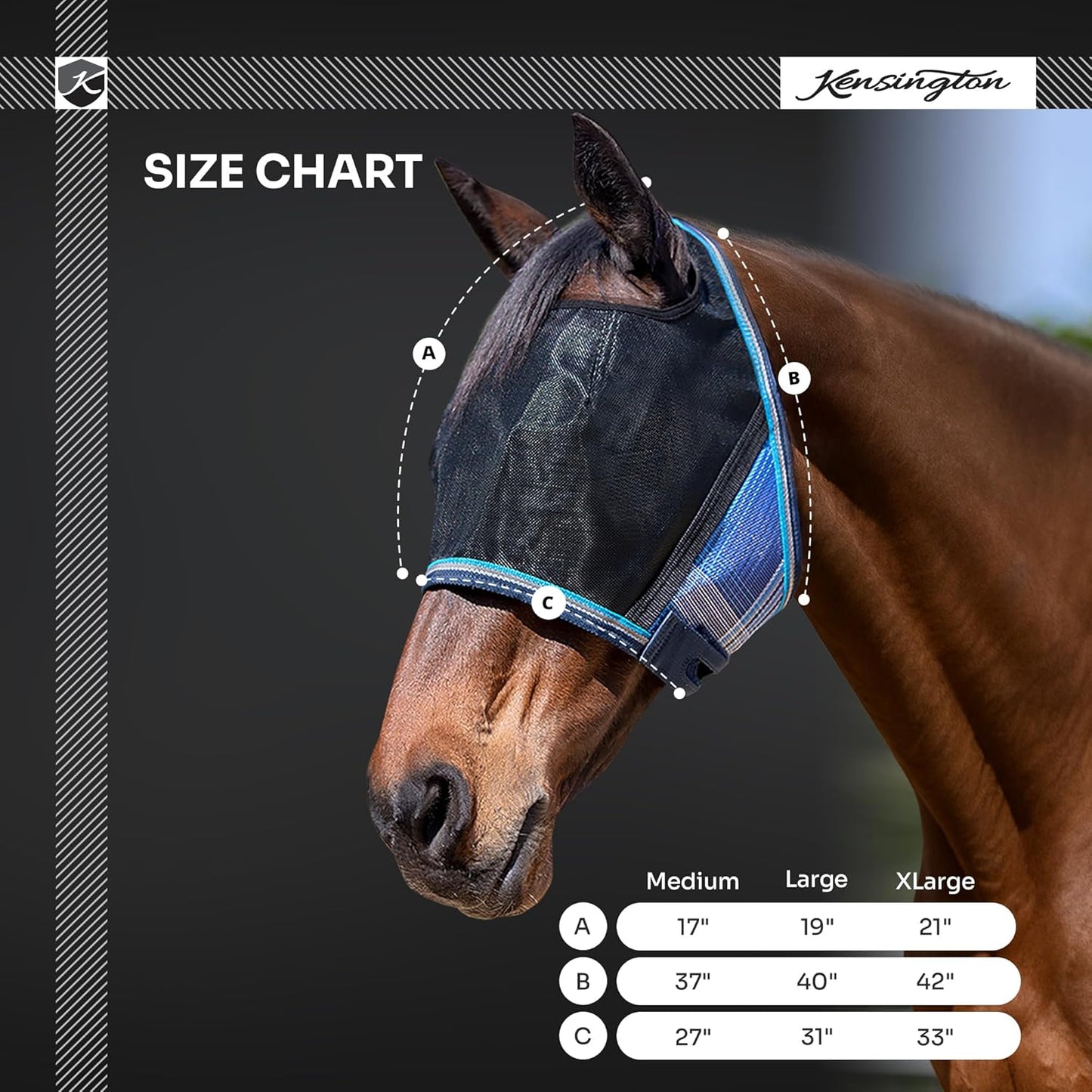 Kensington UViator CatchMask Horse Fly Mask with Web Trim UV Eye Protection Mask for Horse - Medium, Atlantis