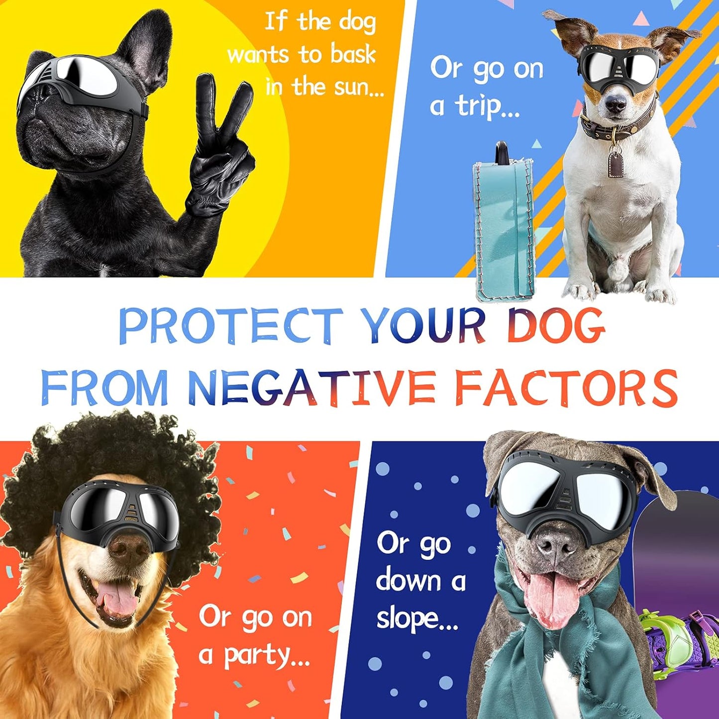 NVTED Dog Goggles Big Area Dog Sunglasses, Large Breed Windproof Snowproof Eye Protection Pet Glasses for Outdoor Driving Cycling (Large)