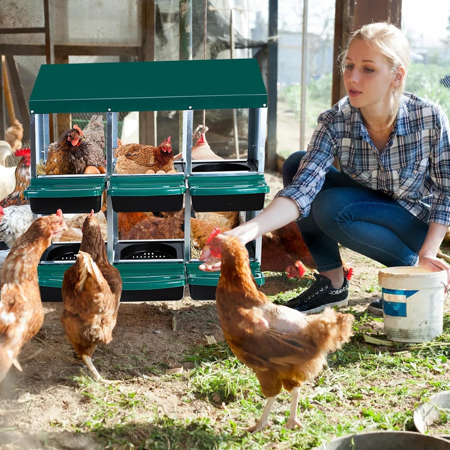 Chicken Nesting Box, 6 Hole 2 Layer Hen Nest Boxes, Roll Away Eggs Laying Boxes,Cleanable Pull Out Hen Roosting Boxes