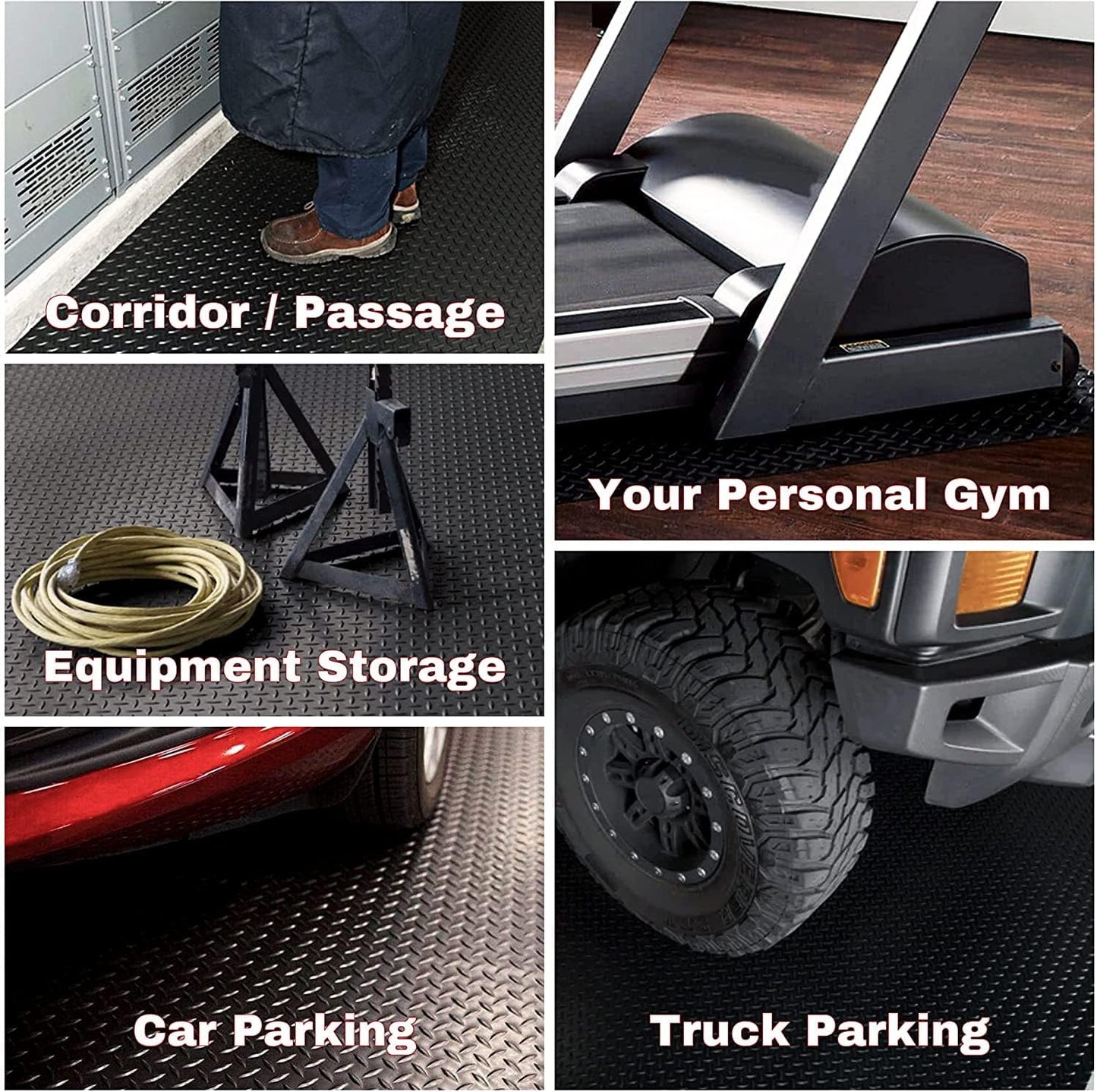 SEAL 5 x 8 Ft Premium Garage Floor Mat, Solid 2.8mm Thickened Black Commercial Grade Heavy Duty Parking Mat for Garage Floor, Golf Cart, Water/Stain Resistant Floor Runner (Embossed Diamond Plate)