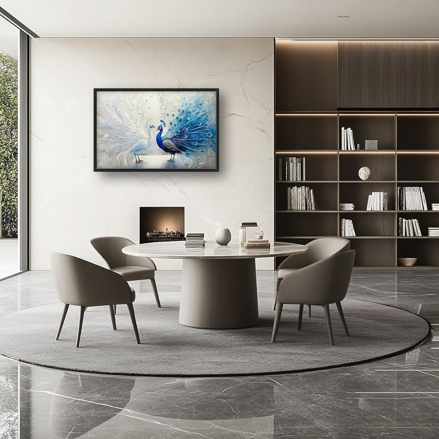 Quorin Peacock Large Wall Art Blue and White Pictures Elegant Animal Wall Decor Canvas Print Painting Artwork for Bathroom Living Room Bedroom 36L x 24W