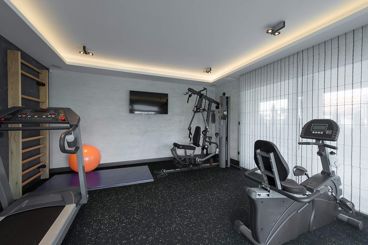 Playsafer Genaflex Rubber Gym Floor Mat - Heavy Duty Commercial Protective Gym Flooring Roll, 8mm Thick (4' X 20', 10% Light Blue)