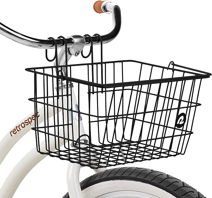 Retrospec Apollo-Lite Lift-Off Bike Basket - Detachable Steel Handlebar Basket with Carrying Handle for Commuting, Shopping & Beach Trips - 14.5in x 9.5in Weather-Resistant Biking Gear