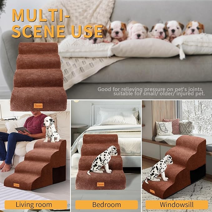 Topmart High Density Foam Dog Steps 4 Tiers,Extra Wide Deep Pet Steps,Non-Slip Dog Stairs Ramp for Bed,Soft Foam Cat Ladder,Best for Older Injured,Older Pets,Cats with Joint Pain