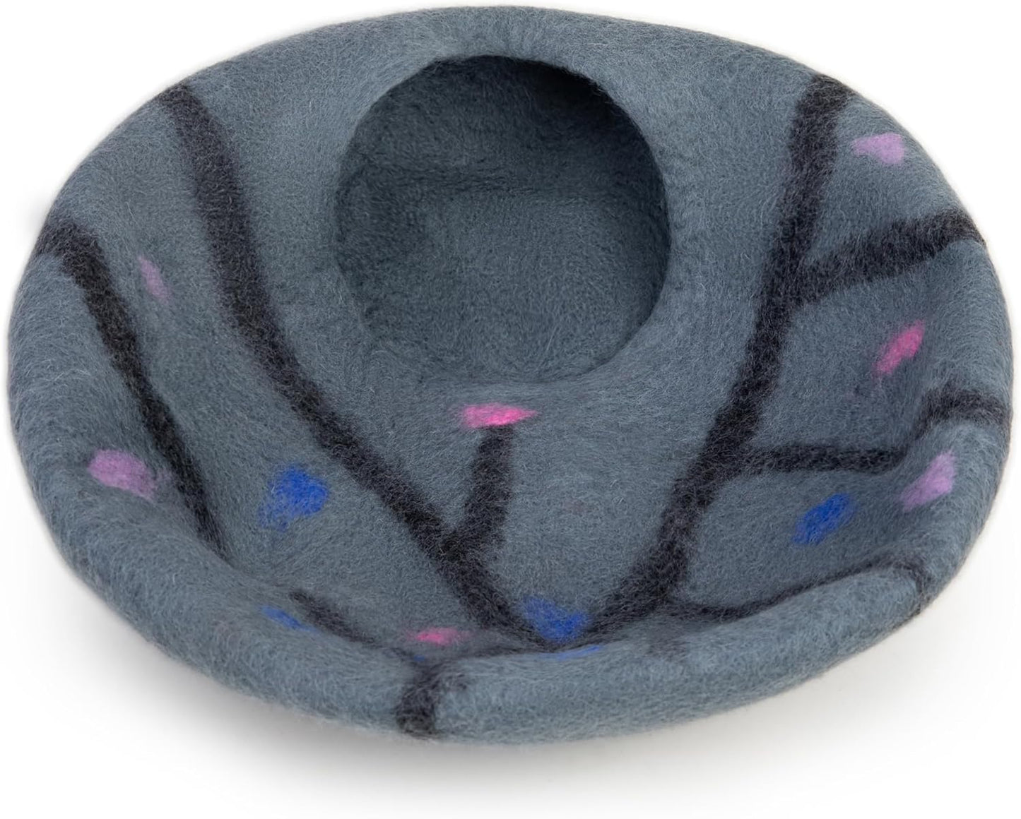 Woolygon Premium Felt Cat Cave Bed β Wool Kitty Beds Handcrafted Kitten Caves Bed for Indoor Cats - Made from 100% Eco-Friendly Merino Wool, Foldable Cat Hidewawy Covered Cat Houses (Enchanted Tree)