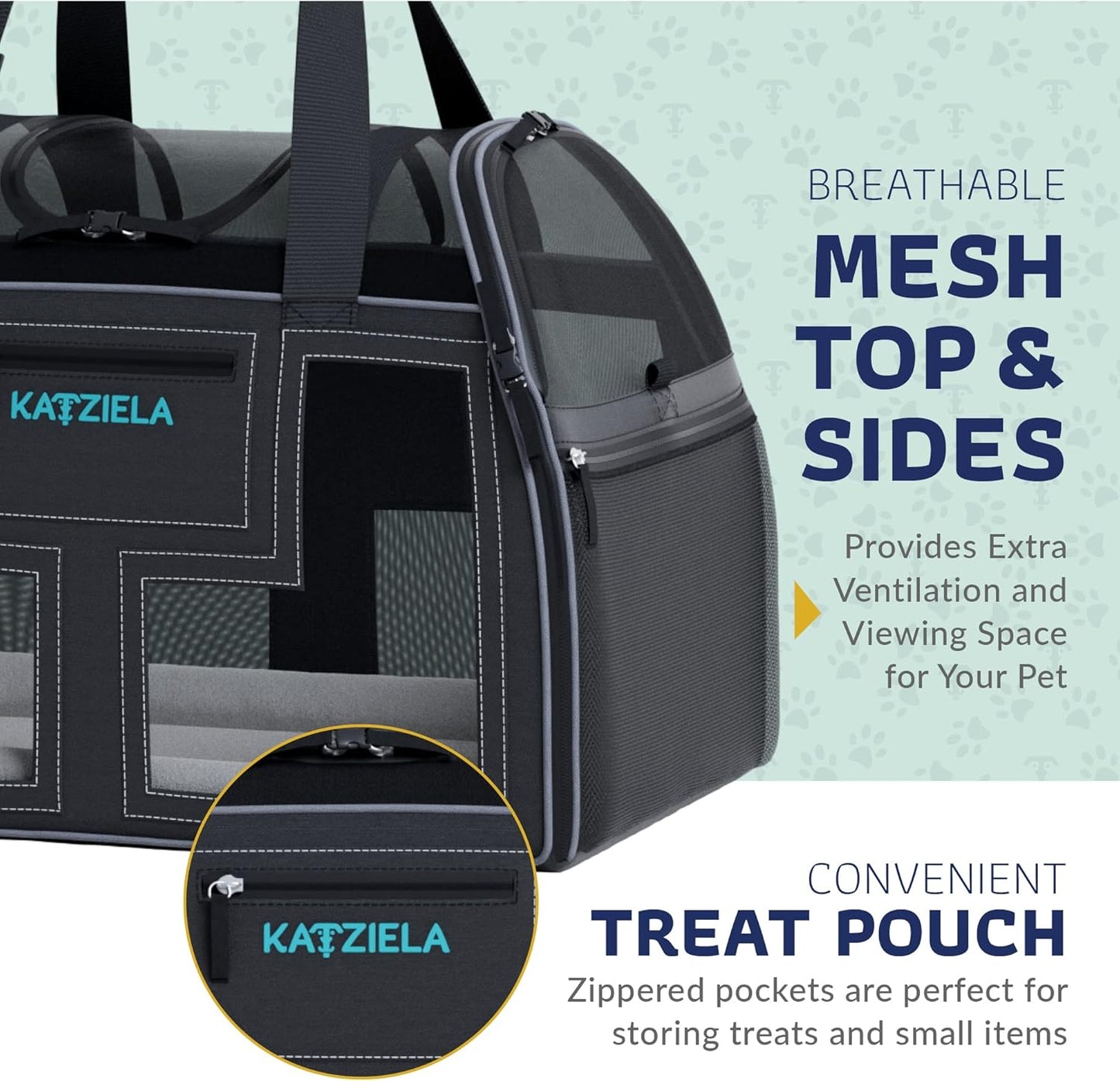 Katziela Rolling Pet Carrier Airline Approved - Pet Carrier with Wheels - Luxury Lorry - Deluxe TSA Approved Cat Carrier with 6 Wheels - Small Airline Approved Dog Carrier Trolley - Plane Carry On Bag