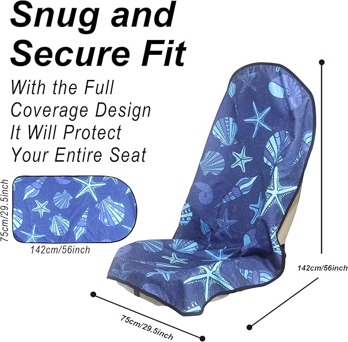 Car Seat Cover Protector Front Seats,for Gym Workout,Running,Swimming,Beach and Hiking,Waterproof Sweat Towel Bucket Seat Covers for Cars SUV Trucks (Conch Shells Starfish, 1Pcs)