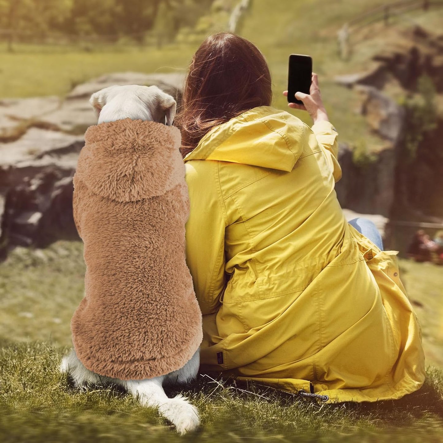 Fuzzy Dog Hoodie Dog Sweaters for Large Dogs Soft Double-Sided Plush Fleece Pet Sweater Pet Clothes Coats Hoodie Sherpa Hooded Sweatshirt(Coffee-L)