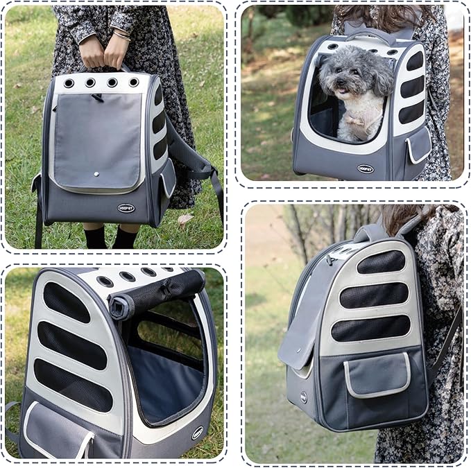 Dog Backpack, Ventilated Pet Hiking Backpack Travel Bag, Airline Approved Cat Backpack for Travel, Hiking, Outdoor Use(Gray)