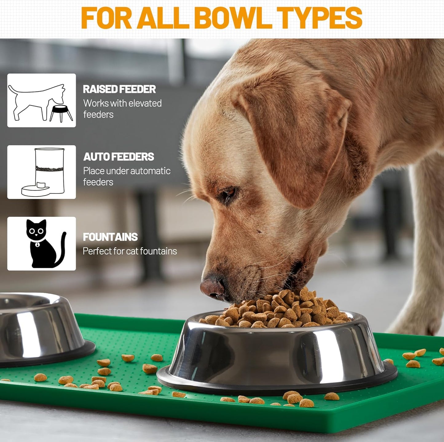Hubulk Dog Feeding Mat,100% Waterproof Food Grade Silicone Pet Food and Water Bowl Placemat,Dishwasher, High Raised Edge to Prevent Spills,Nonslip Tray to Stop Messes on Floor(28"x18"x0.8",Hunter )