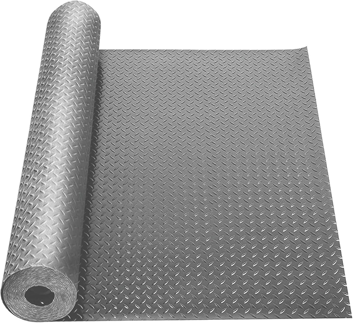 Boshen 7.5Ft x 17Ft Rubber Flooring Mats 1.6mm Diamond Plate Flooring Roll 127.5sqft Rubber Trailer Garage Floor Mats Non-Slip Floor Protector Mat for Garage Warehouse Gym Basement-Gray