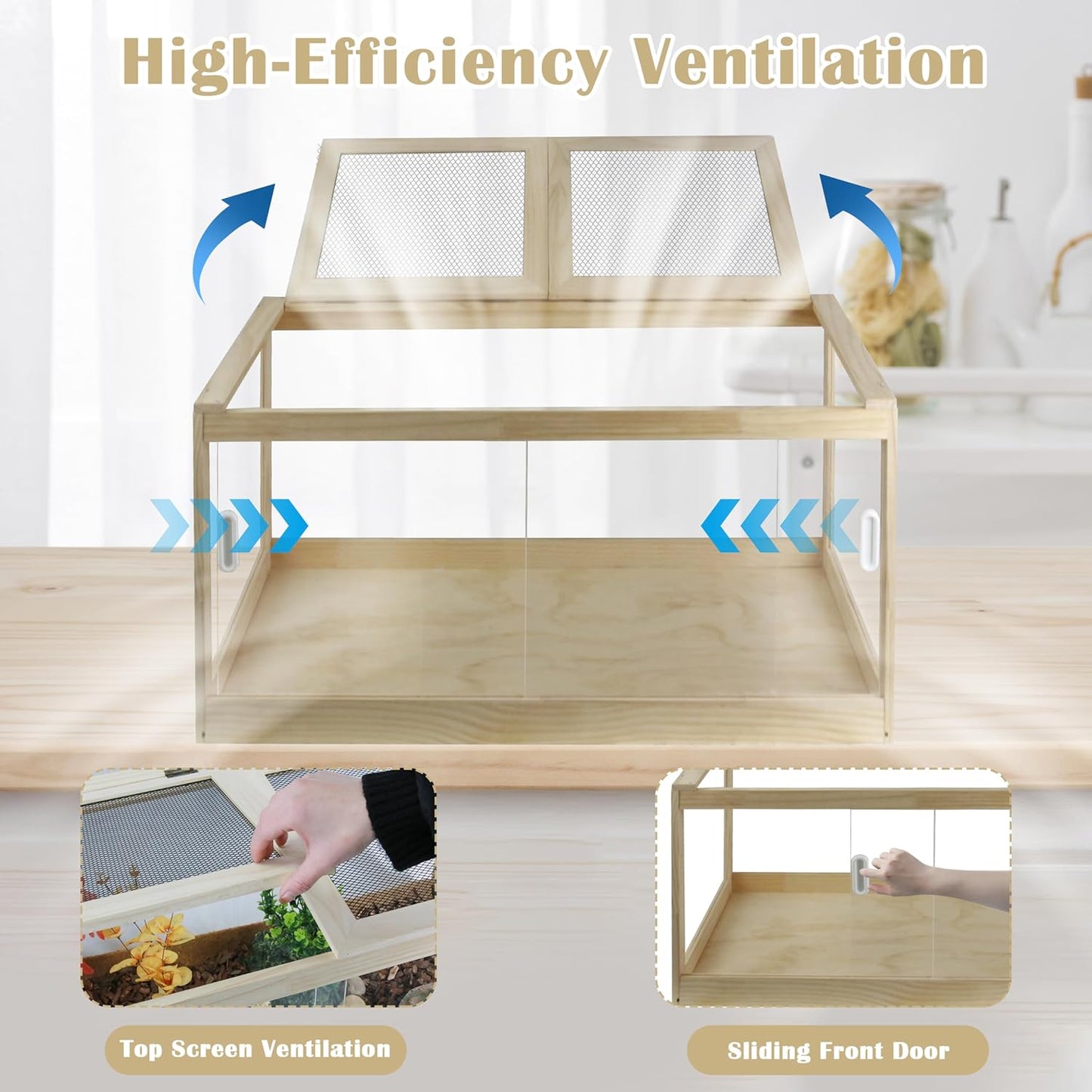 30 Gallon Bearded Dragon Tank, 32 * 16 * 16 Inch Reptile Tank, Lizard Terrarium with Sliding Door & Top Screen Ventilation, Suitable for All Types of Reptile, Snakes, Hamsters,