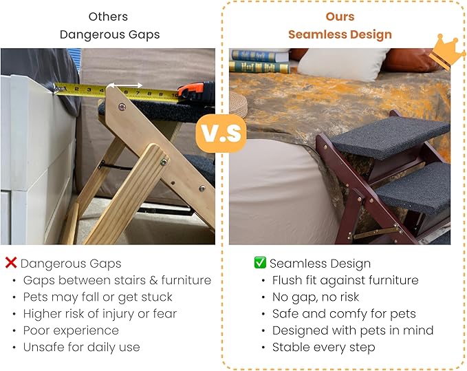 MEWANG Wooden Pet Stairs/Pet Steps - 3-in-1 Foldable Stairs & Ramp for Beds and Cars - Portable Dog/Cat Ladder Up to 220 Pounds - Great for Small and Older Animals(Brown) (24.8" L x 17.2" W x 19.5" H)