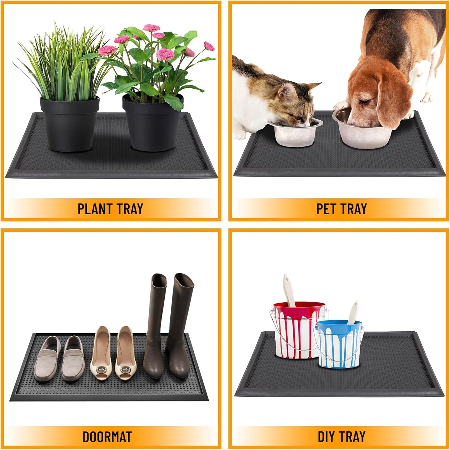 Ottomanson Indoor/Outdoor Boot Tray Non-Slip Doormat Modern Entryway Mat for Entryway Patio Backyard Garage, 17.5" x 27", Black