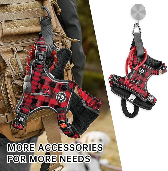 NESTROAD No Pull Dog Harness with Leash, Reflective No Choke Pet Vest Harness,Adjustable Soft Padded Dog Harness with Easy Control Handle for Medium Dogs(Checkered Red,Medium)