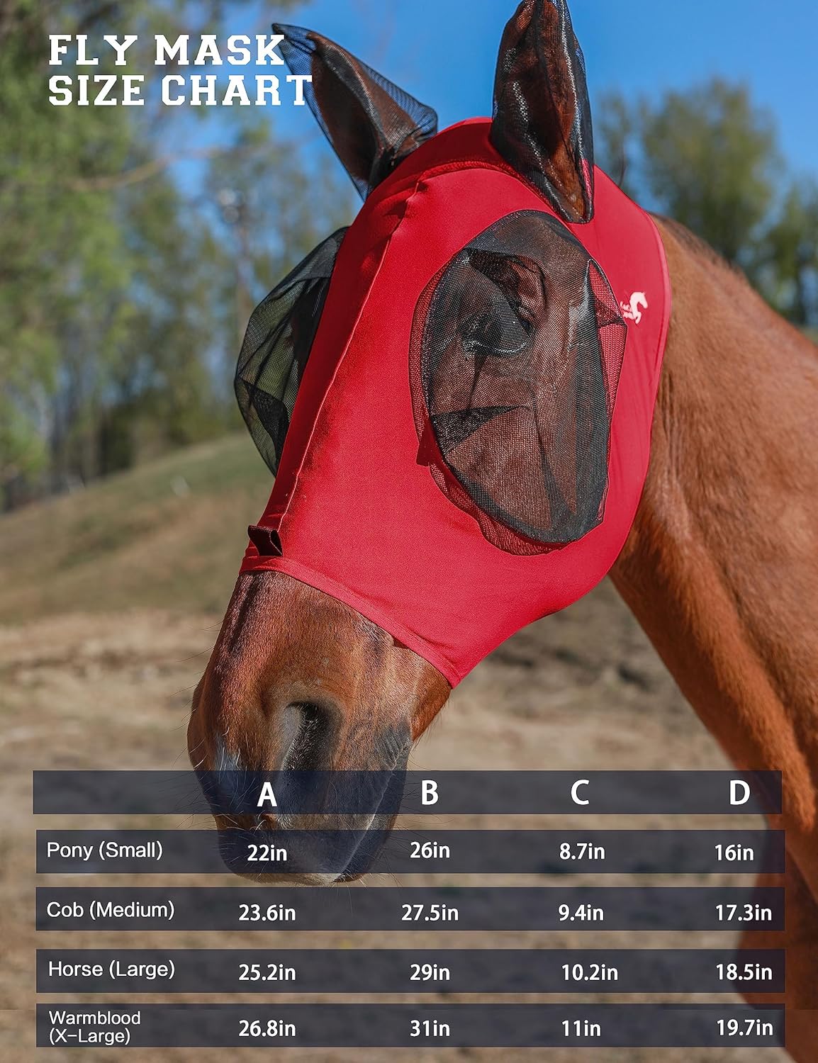 Horse Fly Mask with Ears, UV Protection Mask for Horses, Elasticity Mask with Big Mesh Eye Covers, Snug Fitting Comfortable Breathable Lightweight Rose Red Full Size