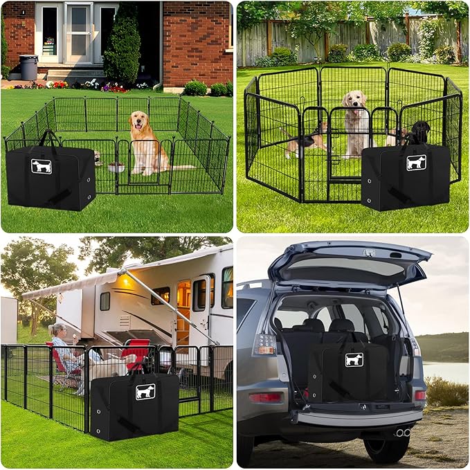 SIRUITON Dog Playpen Storage Bag Fits 45 H 8 Panels and 9 Stakes Foldable Exercise Pet Playpen, Dog Fence Travel Bag, with Reinforcing Plate & Shoulder